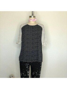 A.L.C. Dane Polka Dot Contrast Silk Blouse Raglan